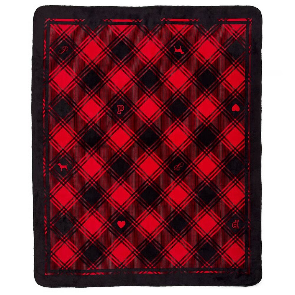 PINK x Victoria's Secret Plush Cozy Blanket in Red/Black NWT